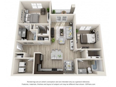 Floor plan for 2 beds, 2 baths, 1150 sqft